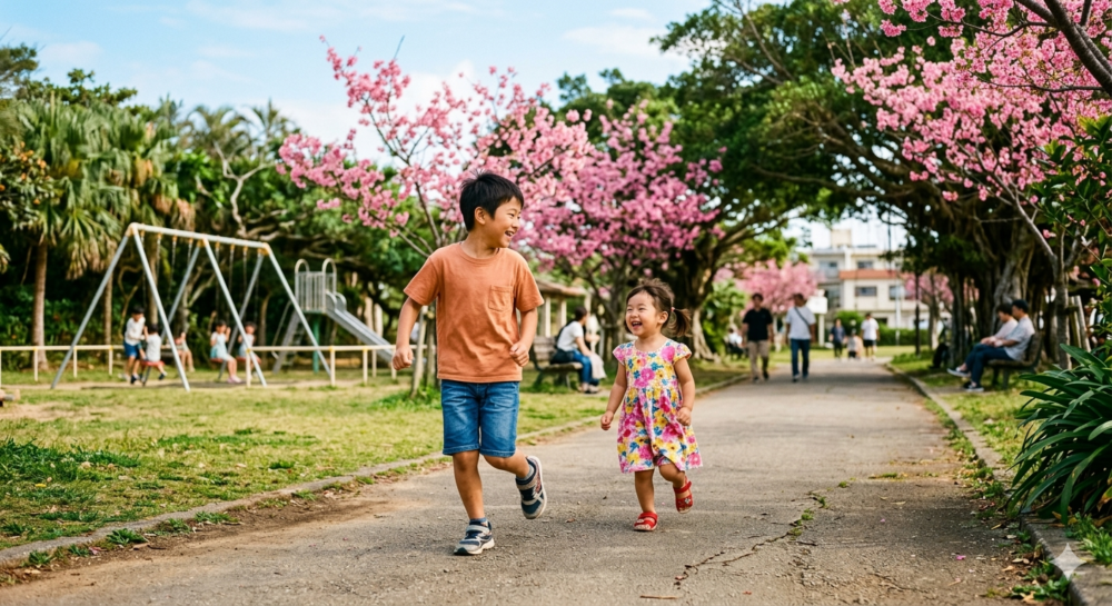 公園を散歩する子どもたち