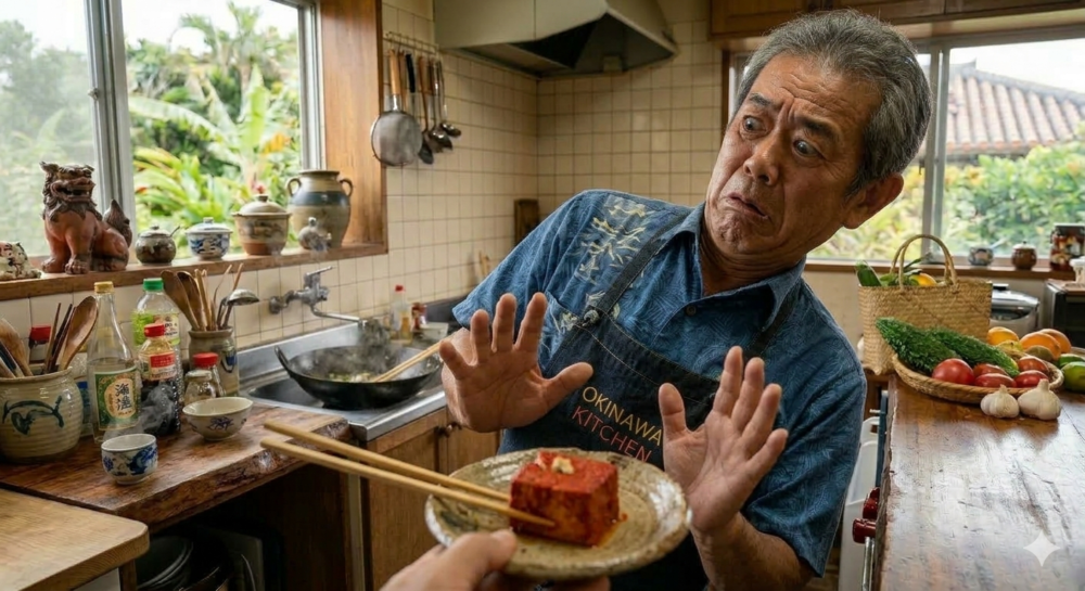 豆腐ようをすすめられ、断る男性