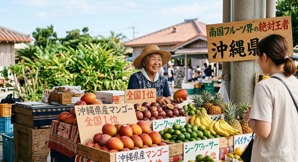 沖縄の果物を売るオバー