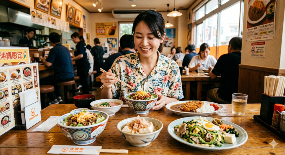 料理を食べる女性